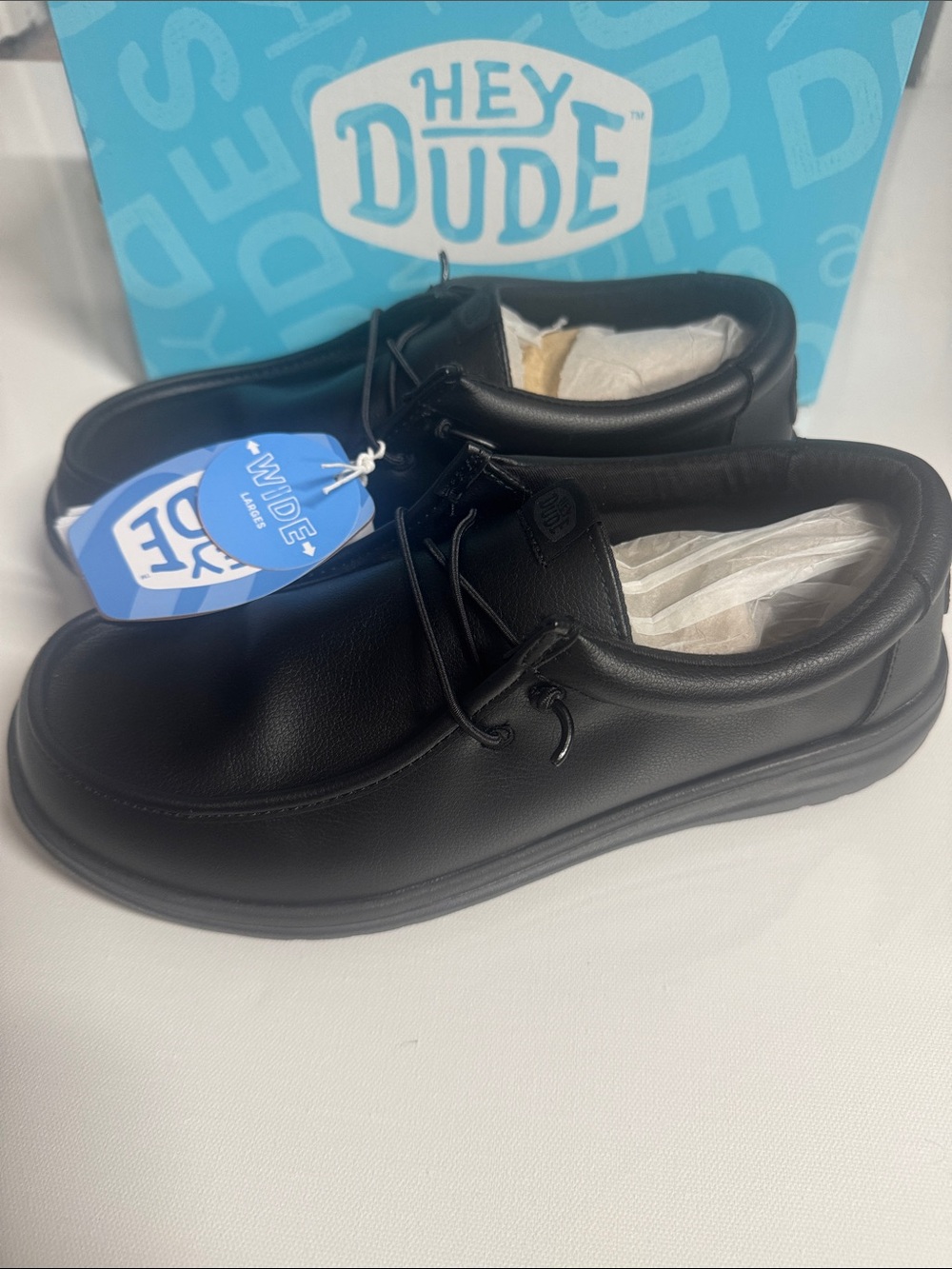 Hey Dude Work Shoes Mens 10 Black Wide Slip On Wally